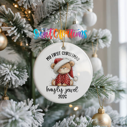 Personalized Baby’s First Christmas Ceramic Ornament | Teddy Bear Keepsake | CO001 - Swiit Creations