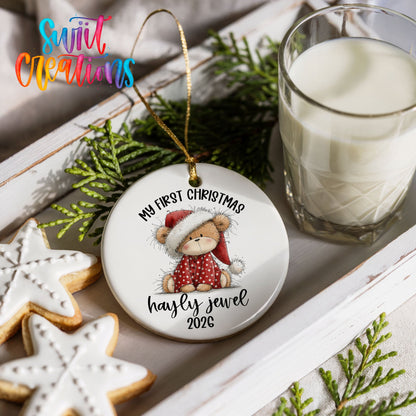 Personalized Baby’s First Christmas Ceramic Ornament | Teddy Bear Keepsake | CO001 - Swiit Creations