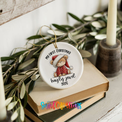 Personalized Baby’s First Christmas Ceramic Ornament | Teddy Bear Keepsake | CO001 - Swiit Creations