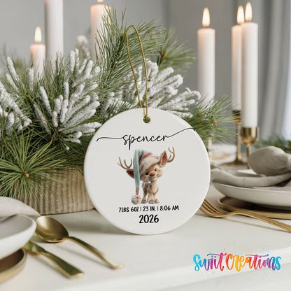 Personalized Baby’s First Christmas Ceramic Ornament | Winter Reindeer Birth Stats | CO009 - Swiit Creations