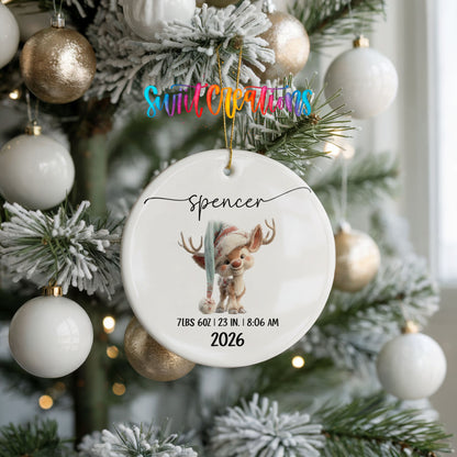 Personalized Baby’s First Christmas Ceramic Ornament | Winter Reindeer Birth Stats | CO009 - Swiit Creations