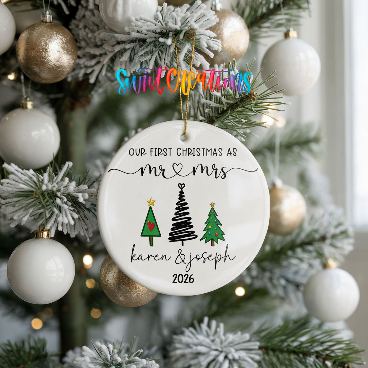 Personalized Our First Christmas Ceramic Ornament | Modern Tree Couple Keepsake | CO006 - Swiit Creations