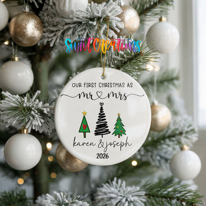 Personalized Our First Christmas Ceramic Ornament | Modern Tree Couple Keepsake | CO006 - Swiit Creations
