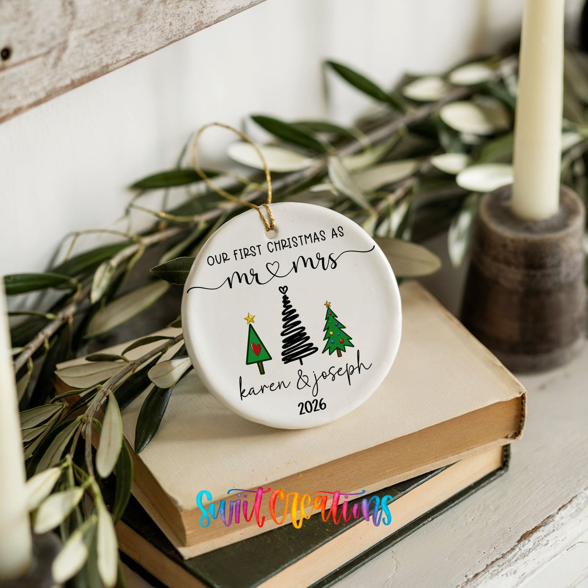 Personalized Our First Christmas Ceramic Ornament | Modern Tree Couple Keepsake | CO006 - Swiit Creations