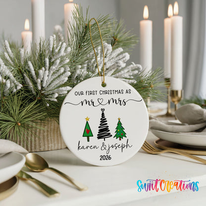Personalized Our First Christmas Ceramic Ornament | Modern Tree Couple Keepsake | CO006 - Swiit Creations