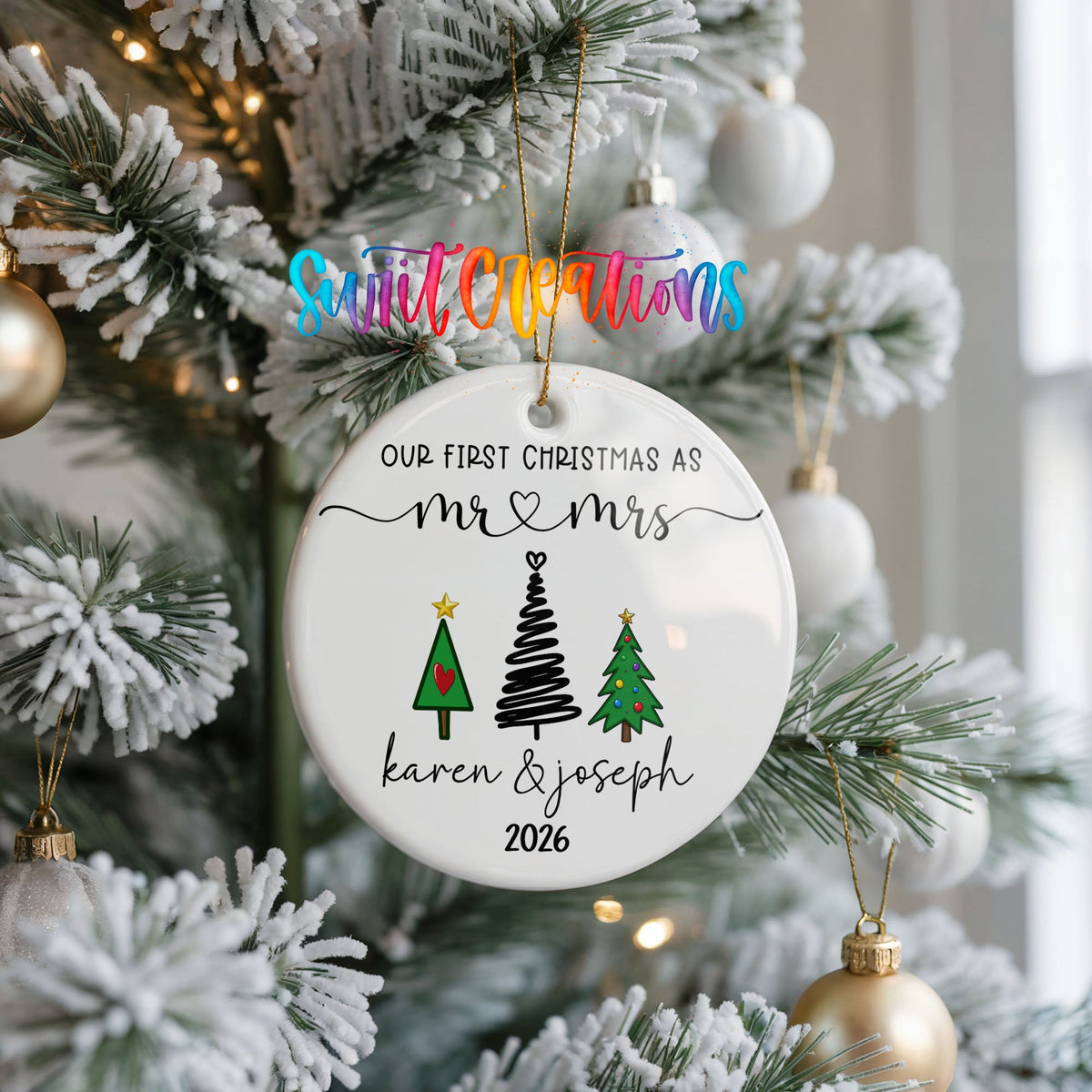 Personalized Our First Christmas Ceramic Ornament | Modern Tree Couple Keepsake | CO006 - Swiit Creations