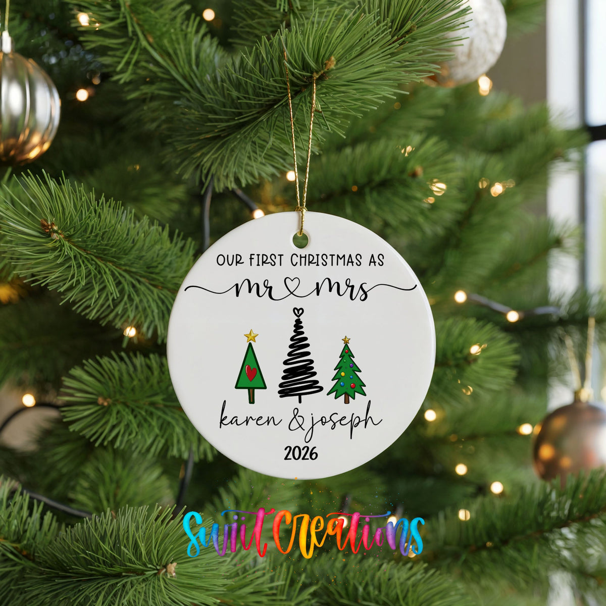 Personalized Our First Christmas Ceramic Ornament | Modern Tree Couple Keepsake | CO006 - Swiit Creations