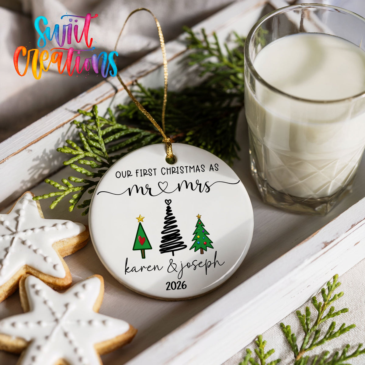 Personalized Our First Christmas Ceramic Ornament | Modern Tree Couple Keepsake | CO006 - Swiit Creations