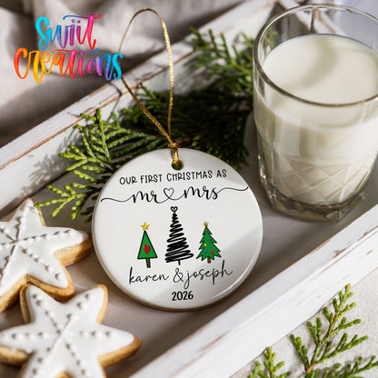 Personalized Our First Christmas Ceramic Ornament | Modern Tree Couple Keepsake | CO006 - Swiit Creations