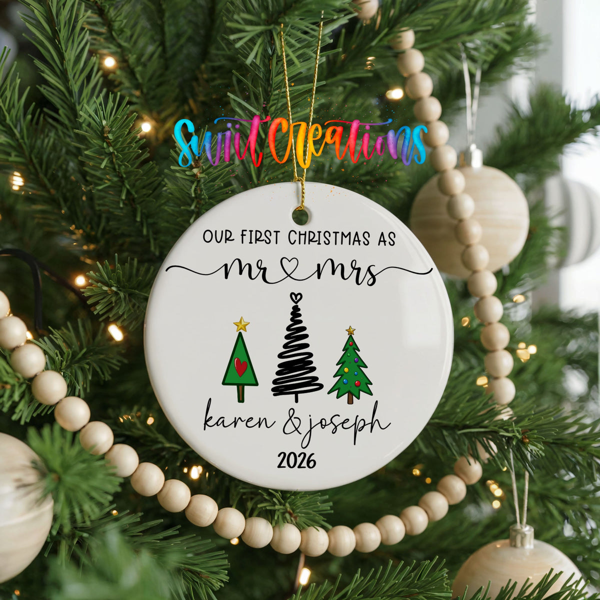 Personalized Our First Christmas Ceramic Ornament | Modern Tree Couple Keepsake | CO006 - Swiit Creations