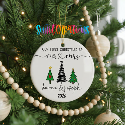 Personalized Our First Christmas Ceramic Ornament | Modern Tree Couple Keepsake | CO006 - Swiit Creations