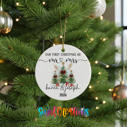 Personalized Our First Christmas Ceramic Ornament | Watercolor Tree Couple Keepsake | CO007 - Swiit Creations