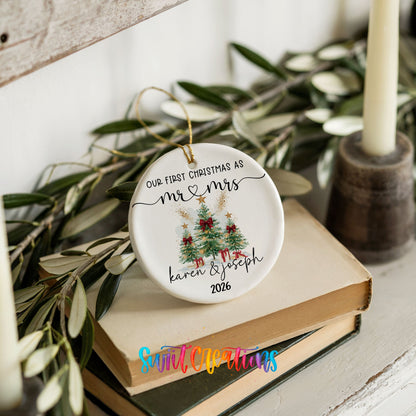Personalized Our First Christmas Ceramic Ornament | Watercolor Tree Couple Keepsake | CO007 - Swiit Creations