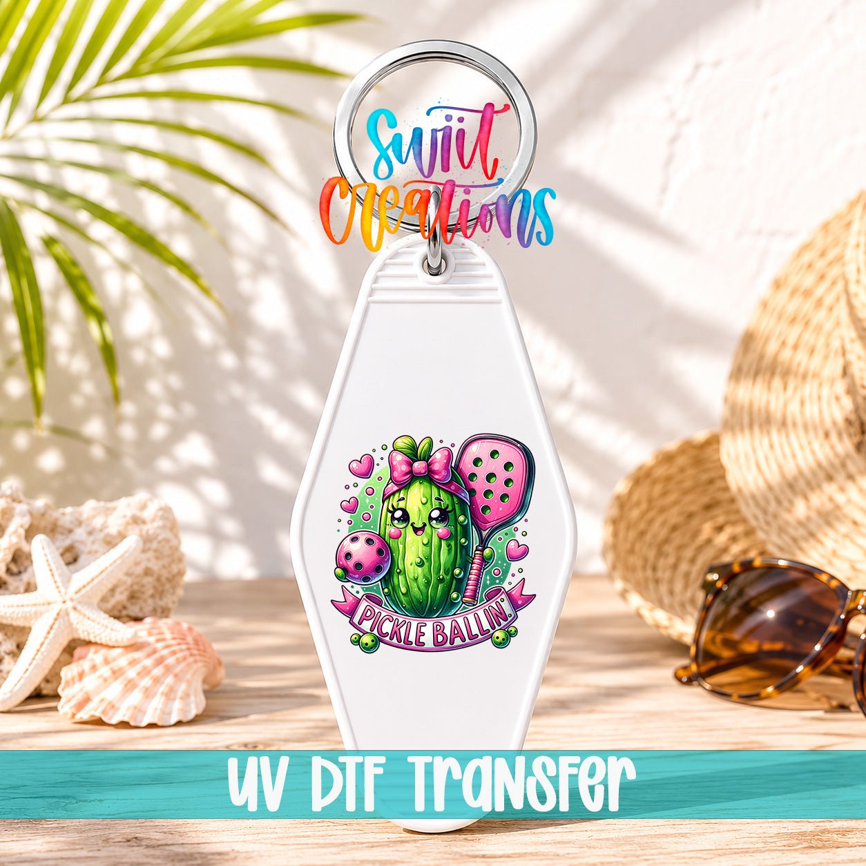 Pickle Ballin Motel Keychain UV DTF Transfer | Cute Pickleball Design | MK1535 - Swiit Creations