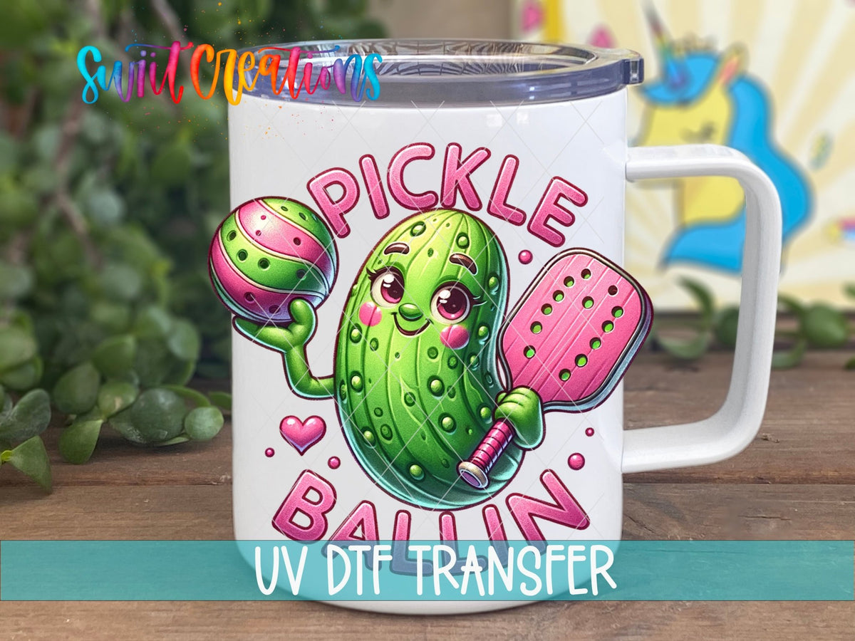 Pickle Ballin UV DTF Decal | Cute Pickleball Tumbler Wrap | Funny Sports Glass Can Transfer | UV1188 - Swiit Creations