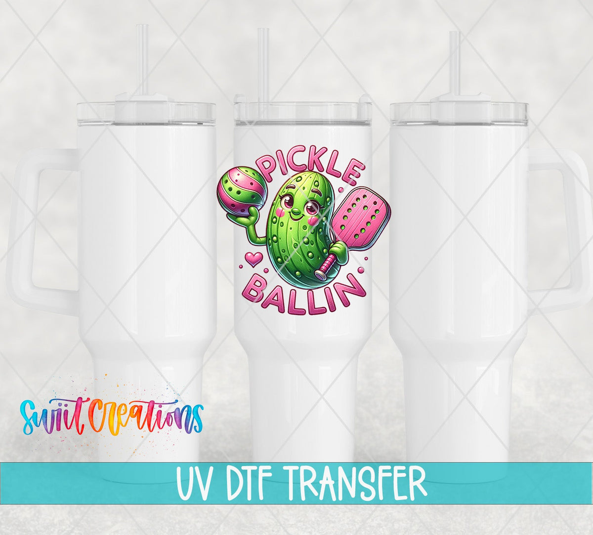 Pickle Ballin UV DTF Decal | Cute Pickleball Tumbler Wrap | Funny Sports Glass Can Transfer | UV1188 - Swiit Creations