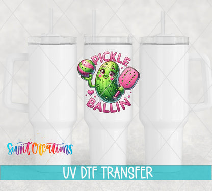Pickle Ballin UV DTF Decal | Cute Pickleball Tumbler Wrap | Funny Sports Glass Can Transfer | UV1188 - Swiit Creations