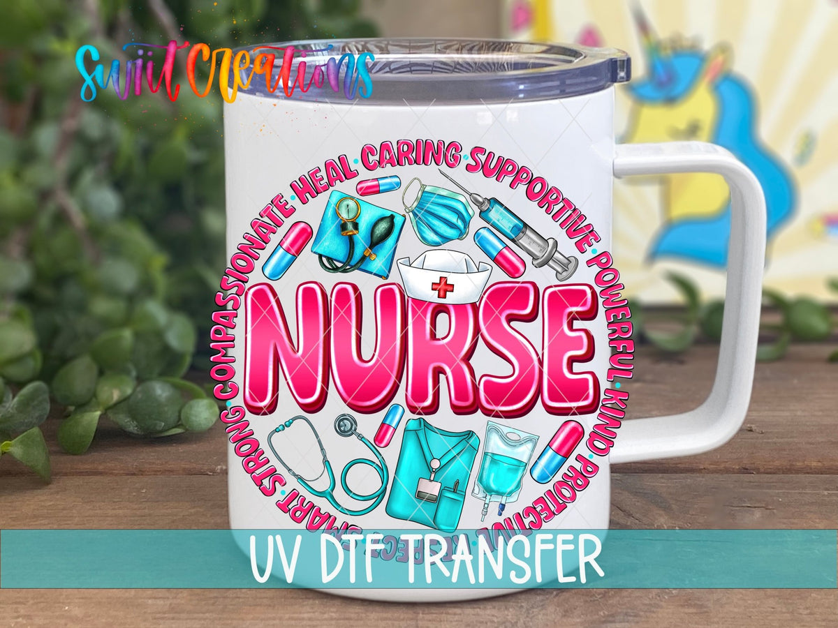 Pink and Blue Nurse UV DTF Cup Decal | UV1026 - Swiit Creations