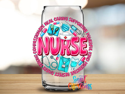 Pink and Blue Nurse UV DTF Cup Decal | UV1026 - Swiit Creations