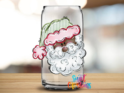 Pink And Green Santa Face Christmas UV DTF Cup Decal | UV1529 - Swiit Creations