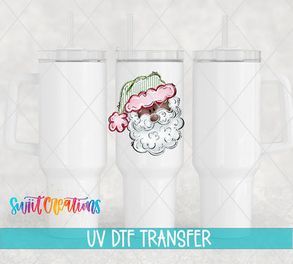 Pink And Green Santa Face Christmas UV DTF Cup Decal | UV1529 - Swiit Creations