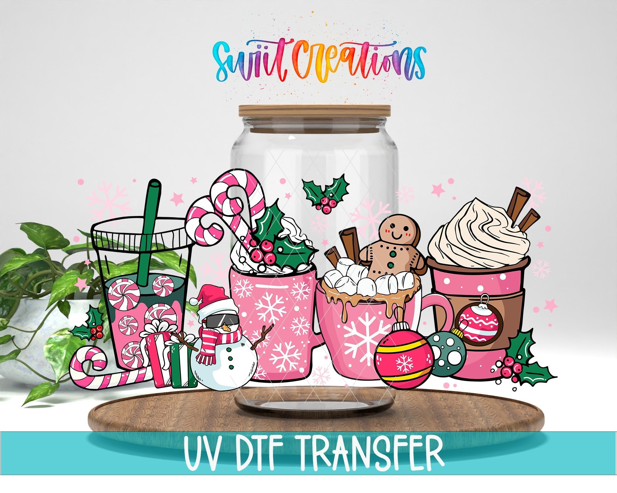 Pink Christmas Drinks Candy Cane UV DTF Transfer Tumbler Wrap | DTF227 - Swiit Creations
