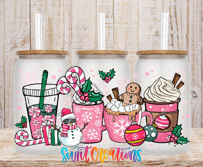 Pink Christmas Drinks Candy Cane UV DTF Transfer Tumbler Wrap | DTF227 - Swiit Creations