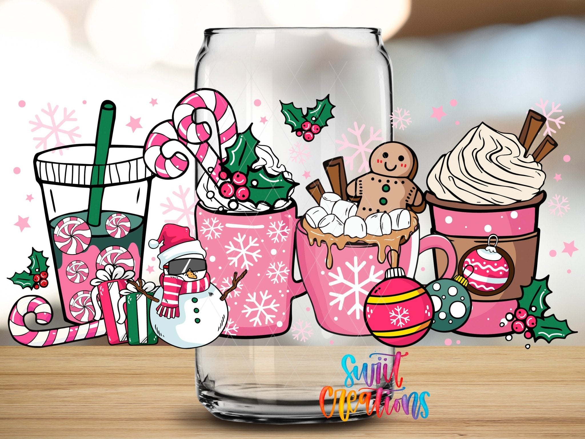 Pink Christmas Drinks Candy Cane UV DTF Transfer Tumbler Wrap | DTF227 - Swiit Creations