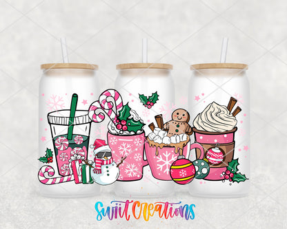 Pink Christmas Drinks Candy Cane UV DTF Transfer Tumbler Wrap | DTF227 - Swiit Creations