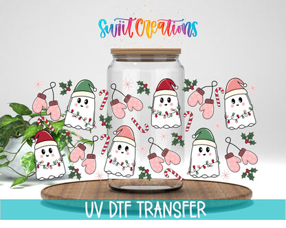 Pink Christmas Ghosts Candy Cane UV DTF Transfer Tumbler Wrap | DTF118 - Swiit Creations