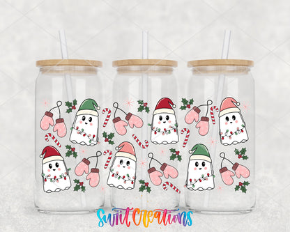 Pink Christmas Ghosts Candy Cane UV DTF Transfer Tumbler Wrap | DTF118 - Swiit Creations