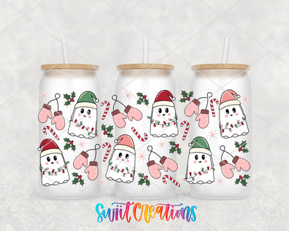 Pink Christmas Ghosts Candy Cane UV DTF Transfer Tumbler Wrap | DTF118 - Swiit Creations