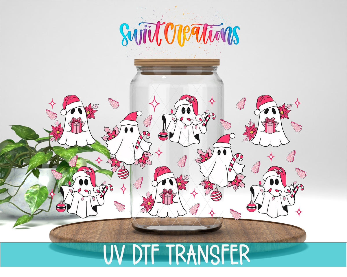 Pink Christmas Ghosts UV DTF Transfer Tumbler Wrap | DTF093 - Swiit Creations
