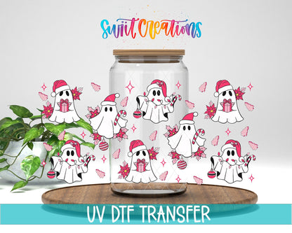 Pink Christmas Ghosts UV DTF Transfer Tumbler Wrap | DTF093 - Swiit Creations