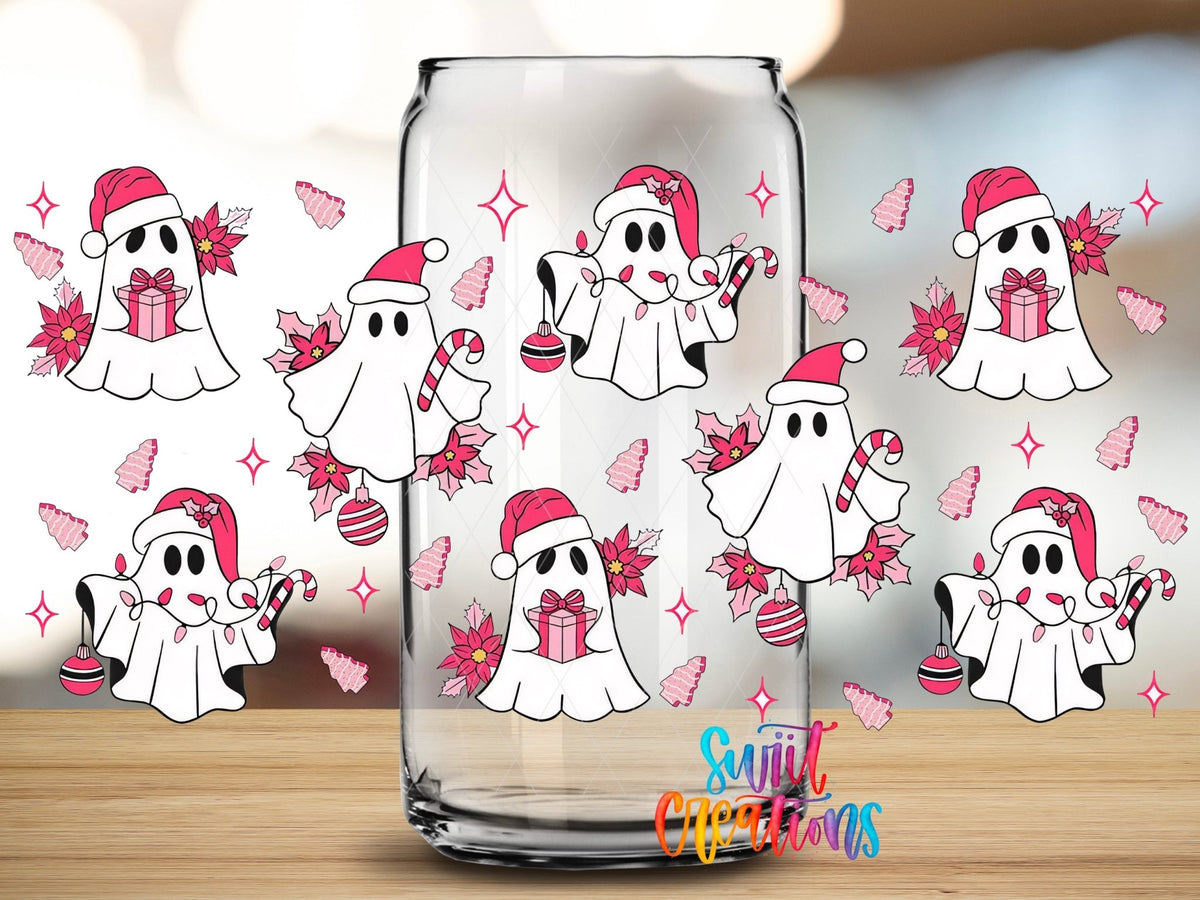 Pink Christmas Ghosts UV DTF Transfer Tumbler Wrap | DTF093 - Swiit Creations