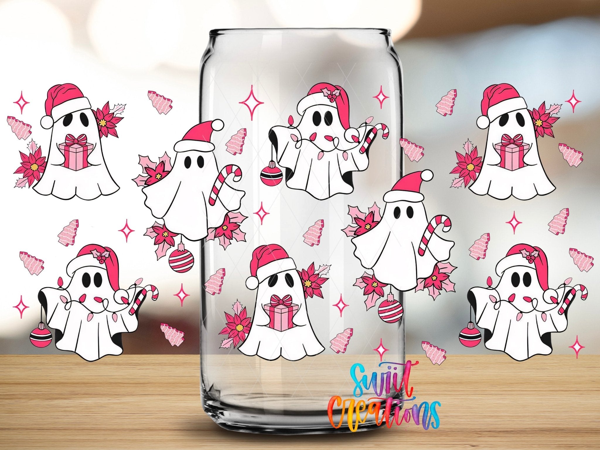 Pink Christmas Ghosts UV DTF Transfer Tumbler Wrap | DTF093 - Swiit Creations