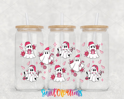 Pink Christmas Ghosts UV DTF Transfer Tumbler Wrap | DTF093 - Swiit Creations