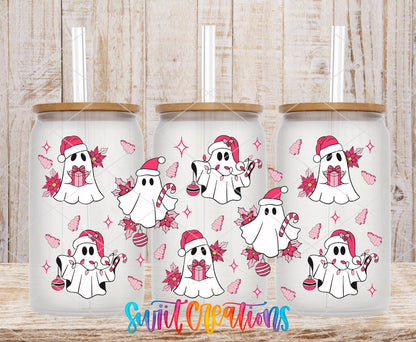 Pink Christmas Ghosts UV DTF Transfer Tumbler Wrap | DTF093 - Swiit Creations