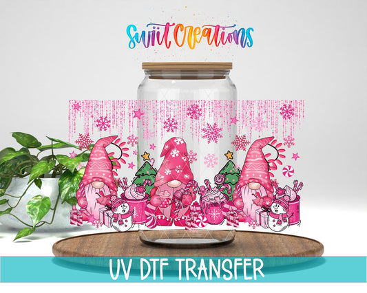 Pink Christmas Gnomes UV DTF Transfer Tumbler Wrap | DTF178 - Swiit Creations