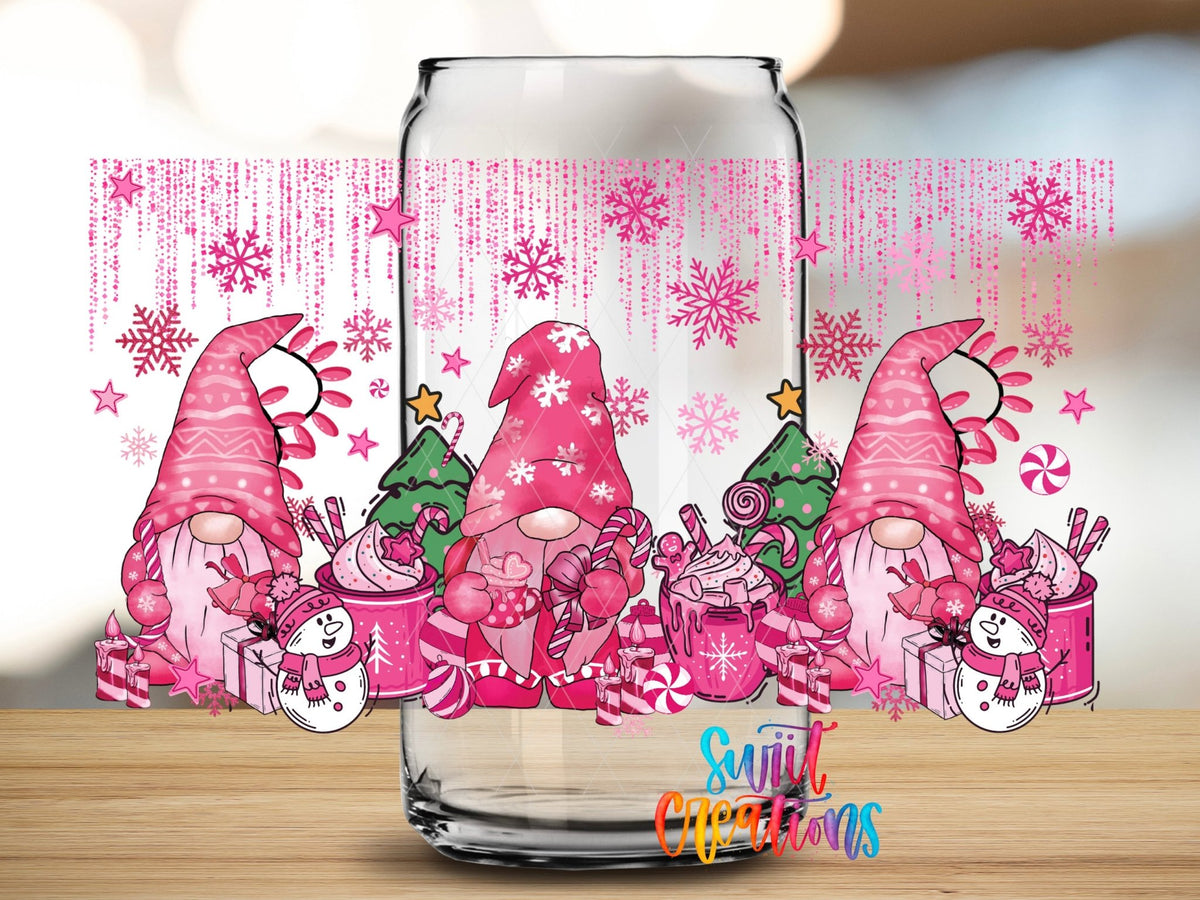 Pink Christmas Gnomes UV DTF Transfer Tumbler Wrap | DTF178 - Swiit Creations