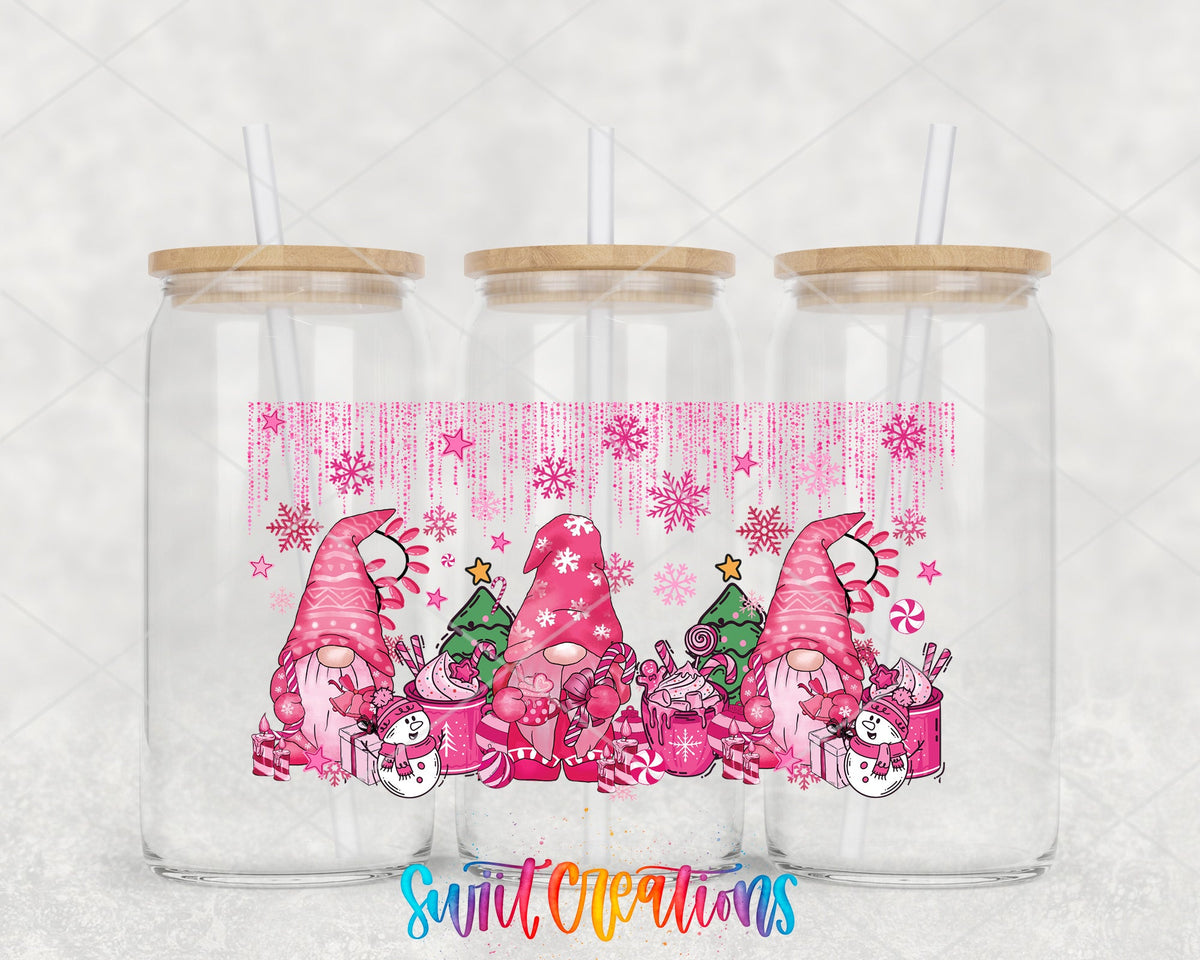 Pink Christmas Gnomes UV DTF Transfer Tumbler Wrap | DTF178 - Swiit Creations