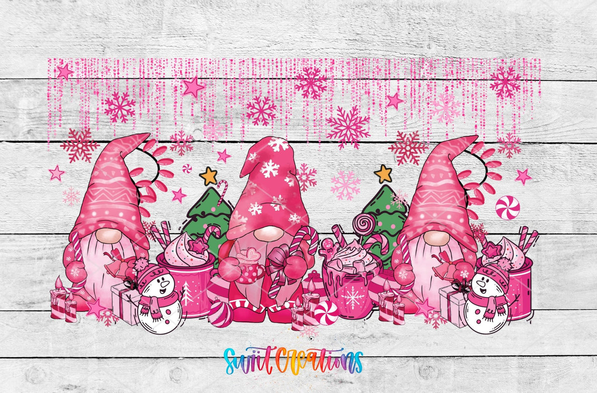 Pink Christmas Gnomes UV DTF Transfer Tumbler Wrap | DTF178 - Swiit Creations
