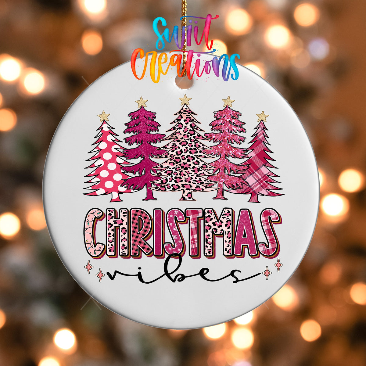 Pink Christmas Vibes Trees UV DTF Ornament Transfer | O-1684 - Swiit Creations