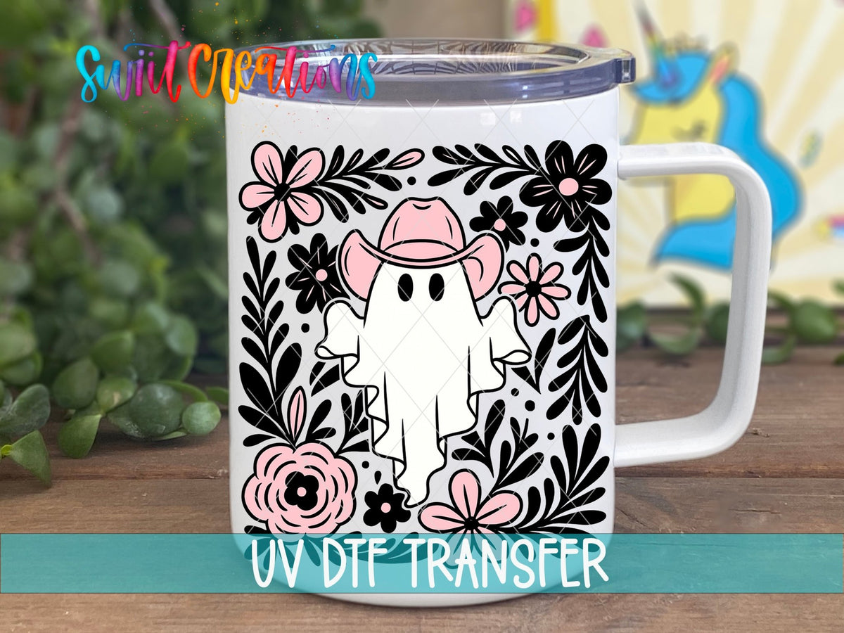 Pink Cowboy Ghost Floral UV DTF Cup Decal | UV1536 - Swiit Creations