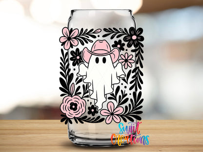 Pink Cowboy Ghost Floral UV DTF Cup Decal | UV1536 - Swiit Creations