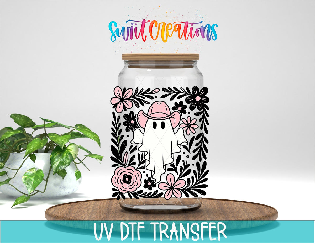 Pink Cowboy Ghost Floral UV DTF Cup Decal | UV1536 - Swiit Creations