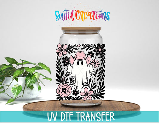 Pink Cowboy Ghost Floral UV DTF Cup Decal | UV1536 - Swiit Creations