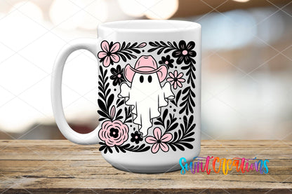 Pink Cowboy Ghost Floral UV DTF Cup Decal | UV1536 - Swiit Creations