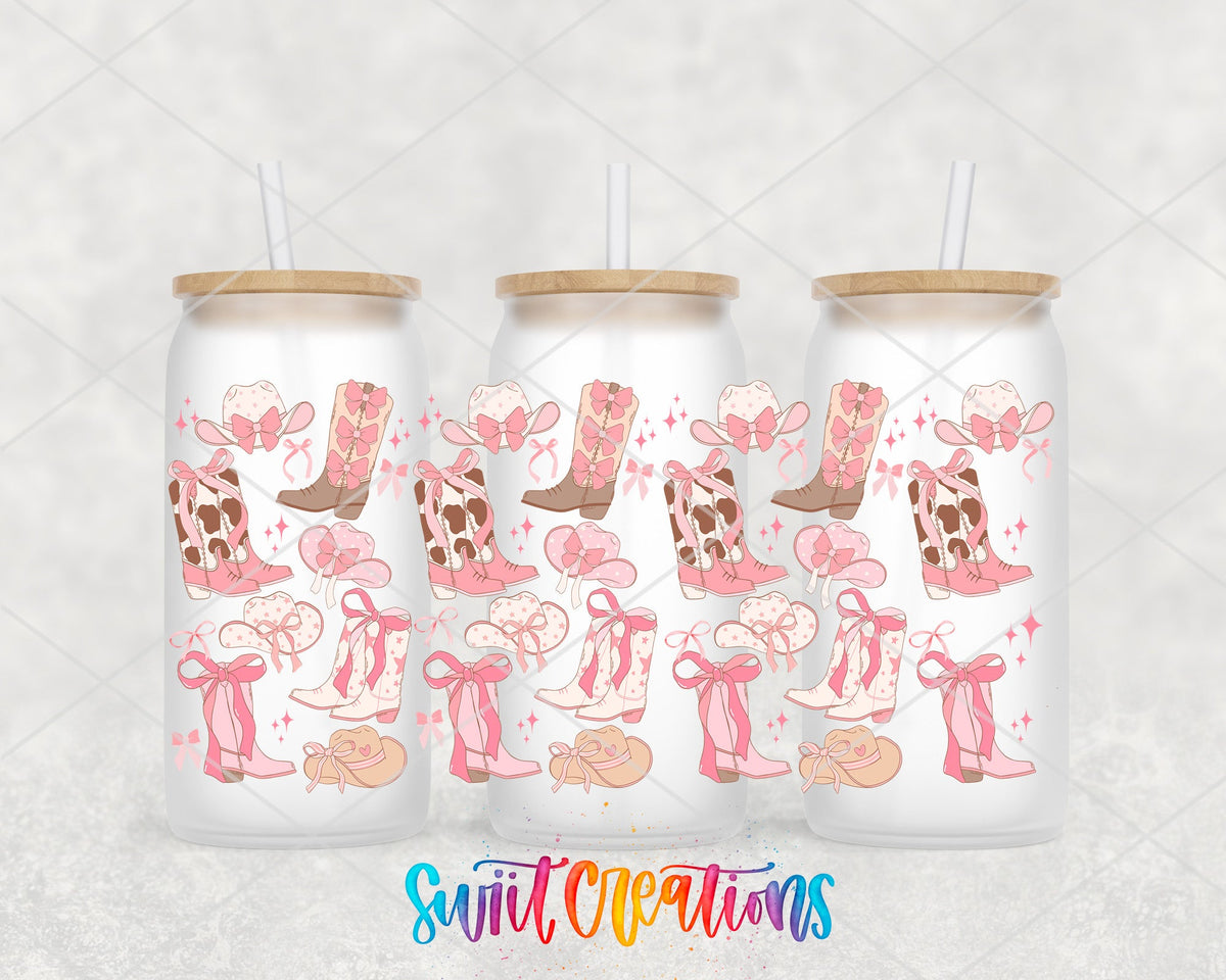 Pink Cowgirl Coquette Boots Bows UV DTF Tumbler Transfer Decal | DTF335 - Swiit Creations