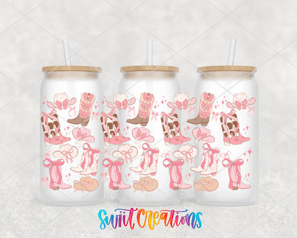 Pink Cowgirl Coquette Boots Bows UV DTF Tumbler Transfer Decal | DTF335 - Swiit Creations